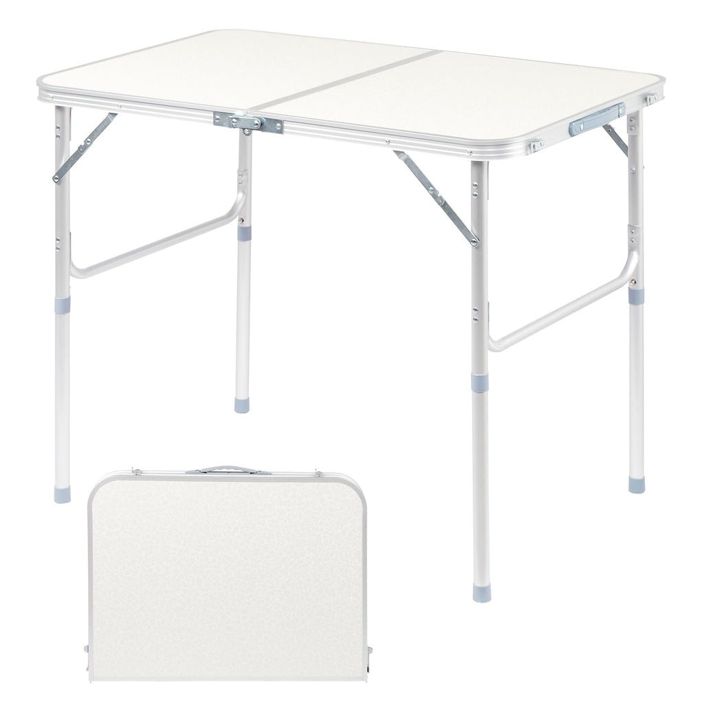 Aluminum Folding Table, Portable and Adjustable Rectangle Table, White (3FT) D7009