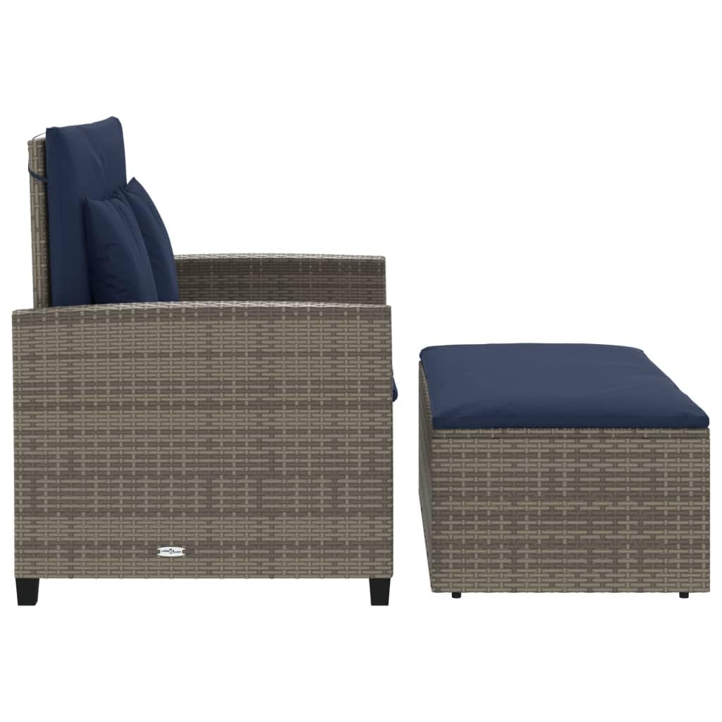 Grey Navy Blue PE Rattan Convertible Sofa Bed with Storage Footstool M454