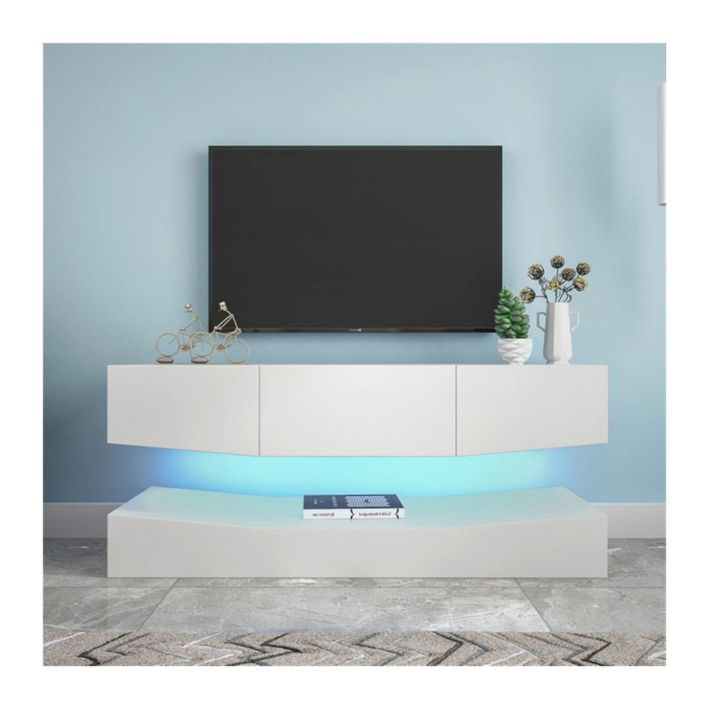 White Floating TV Stand with 3 Drawers and Open Shelves F3450
