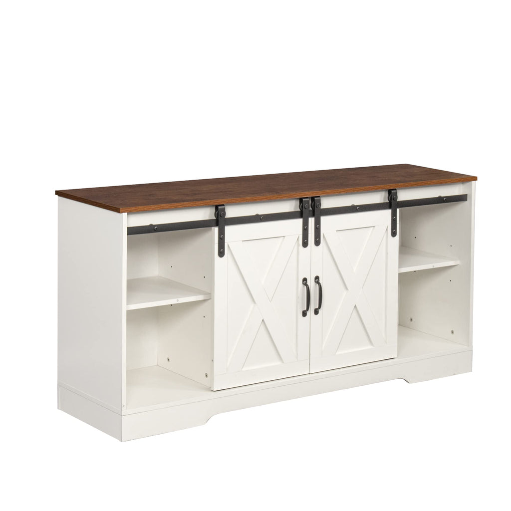 Sliding Barn Door Wood TV Stand with Adjustable Shelves D4723