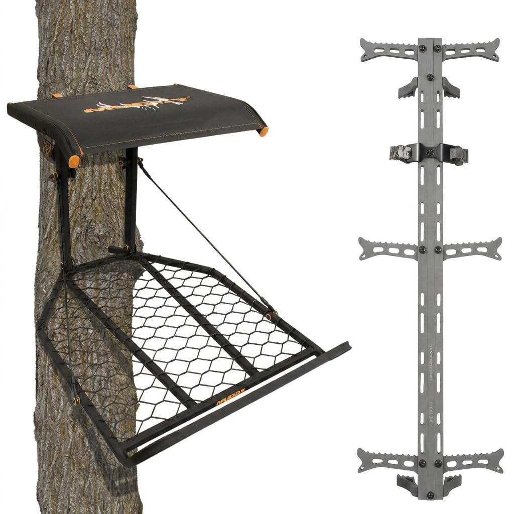 1-Person Tree Stand Platform & Set of 3 Climbing Sticks with Fold-Up Steps S352