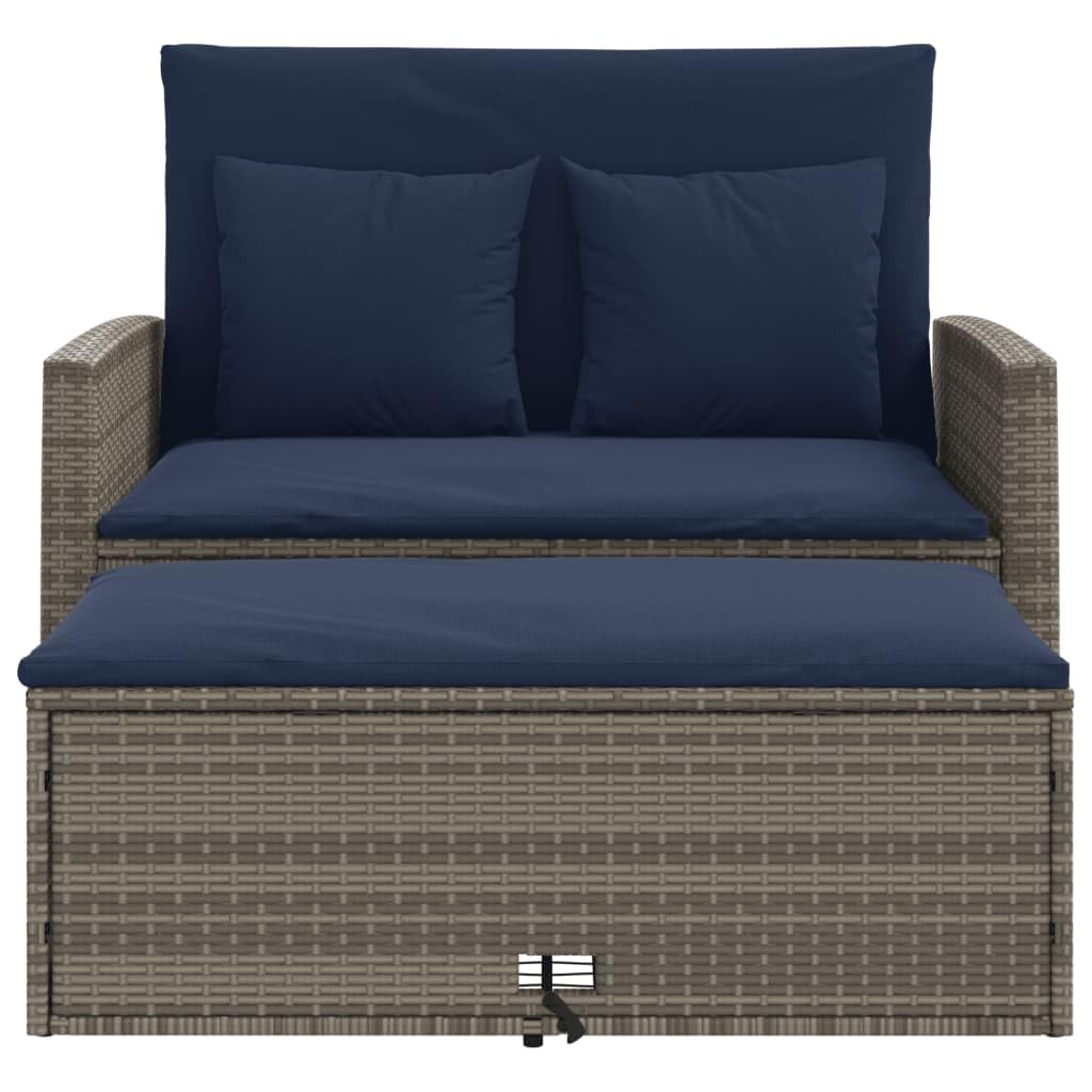 Grey Navy Blue PE Rattan Convertible Sofa Bed with Storage Footstool M454