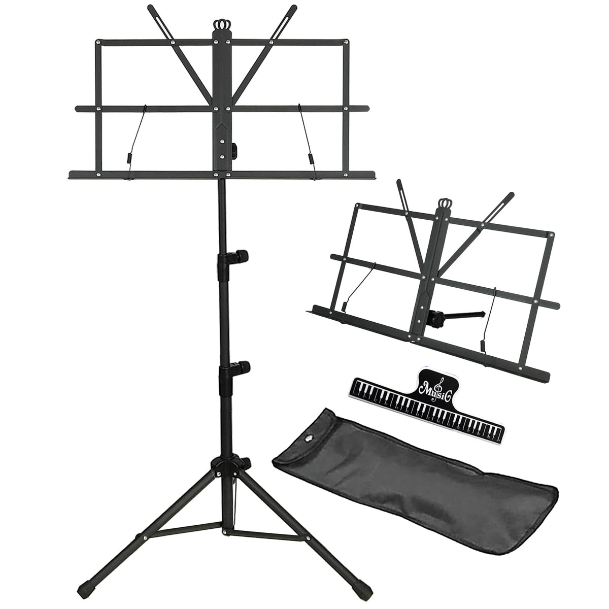 Black Portable Sheet Music Stand with Clamp and Carrying Bag M64851