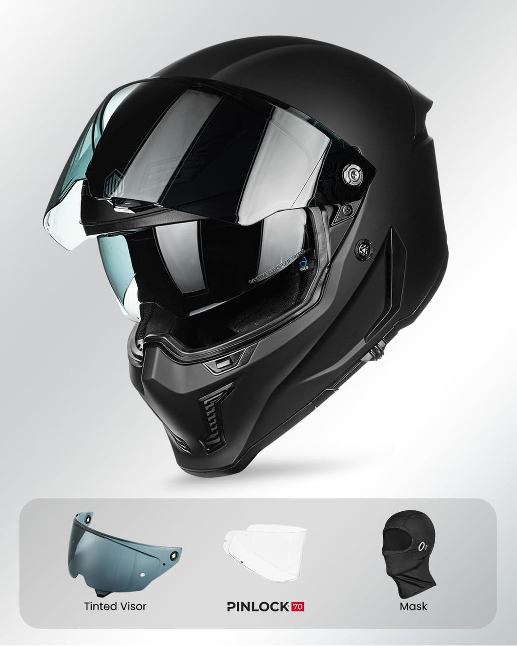 Full Face Dual Visor Motorcycle Helmet with Pinlock Matte Black M Y892