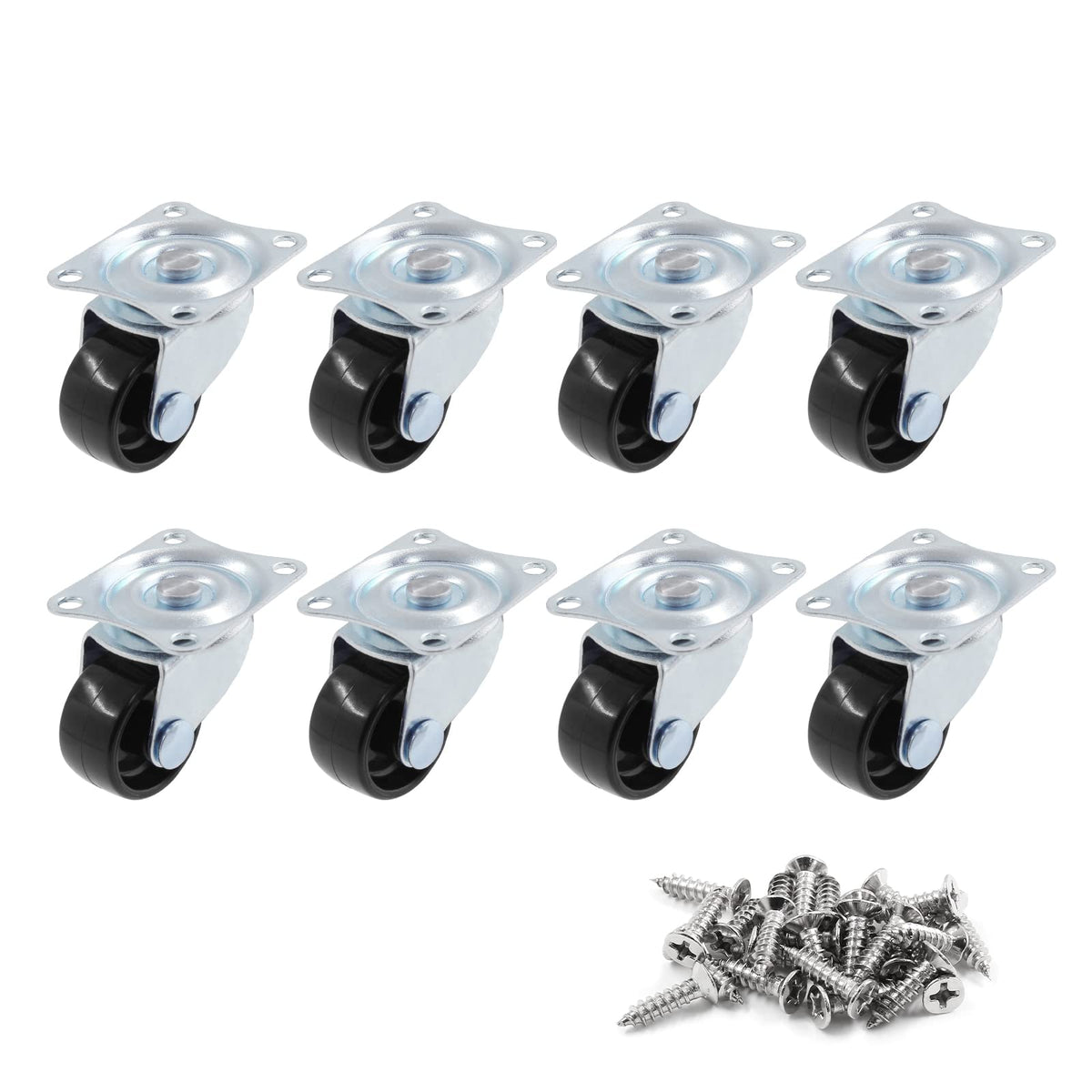 1 inch Swivel Caster Wheels Rubber Base, 8pcs V681