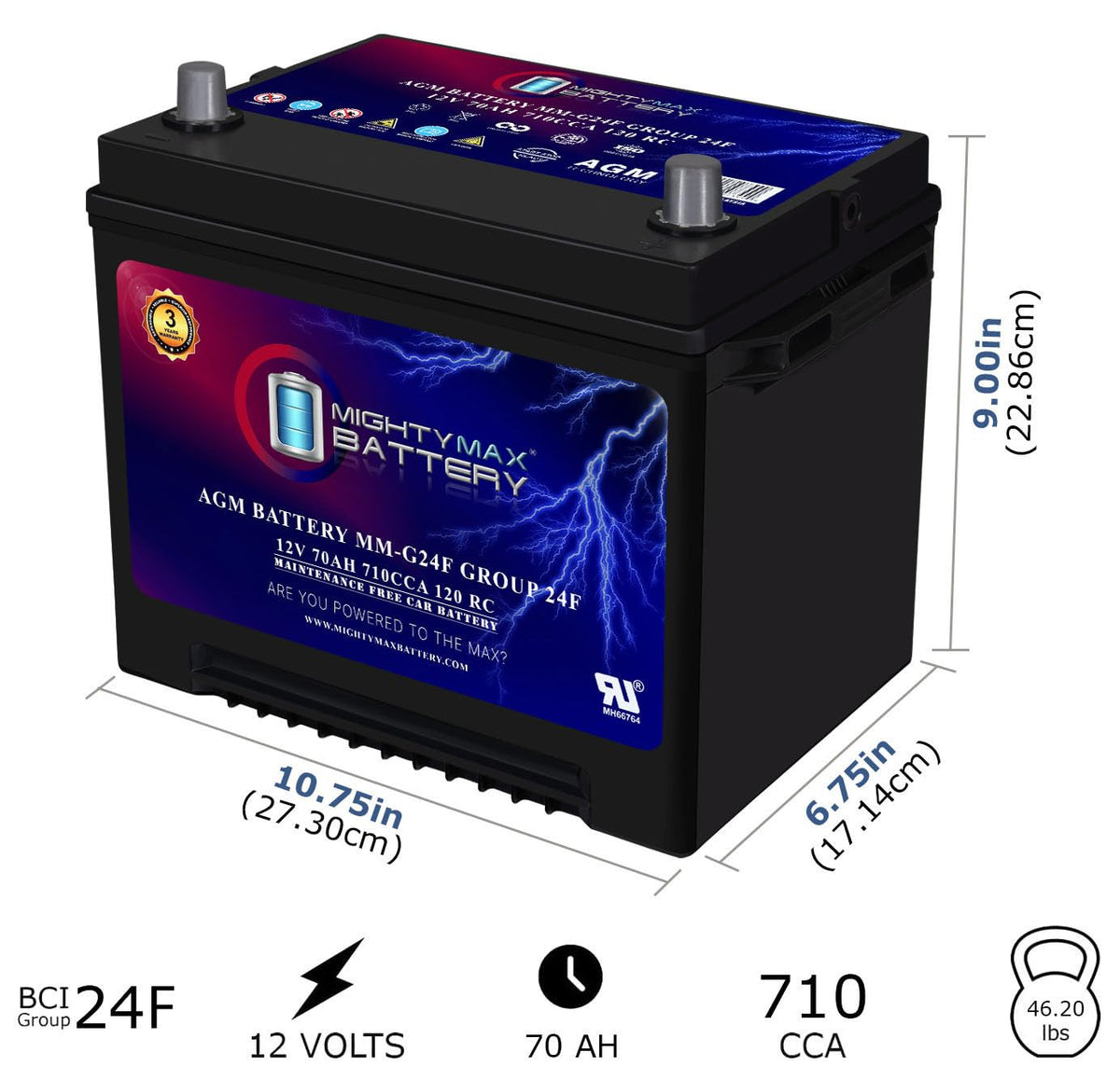 12V 70Ah AGM Replacement Battery A832