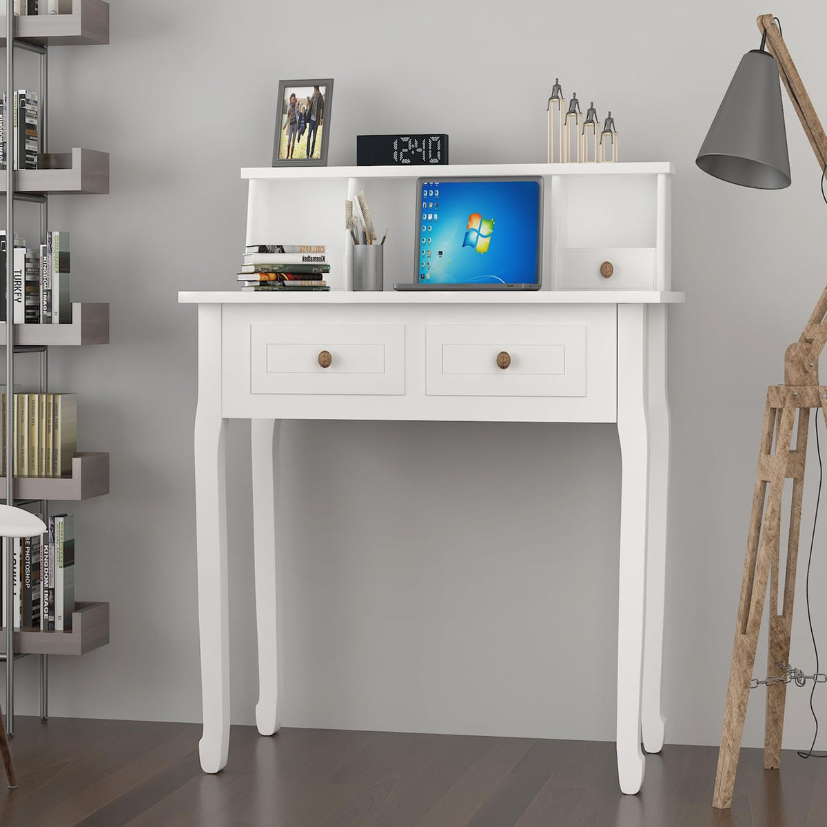 White Writing Desk with Hutch I51941