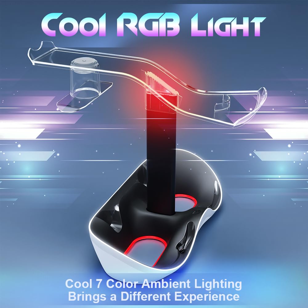Charging Station with 7 RGB Light, Headset Display Stand, Dual Controllers Charger Dock J16182