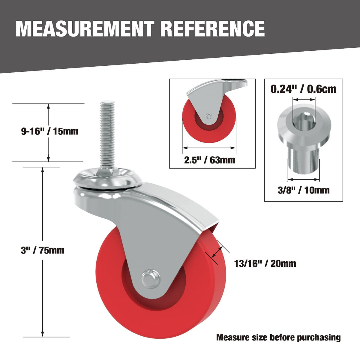 2.5 Inch Stem Caster Wheels Set of 6 G519374