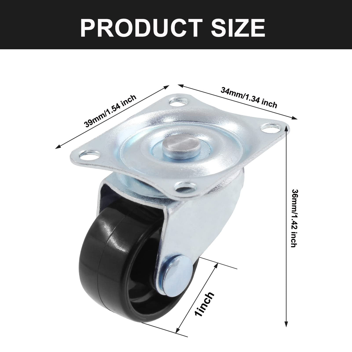 1 inch Swivel Caster Wheels Rubber Base, 8pcs V681