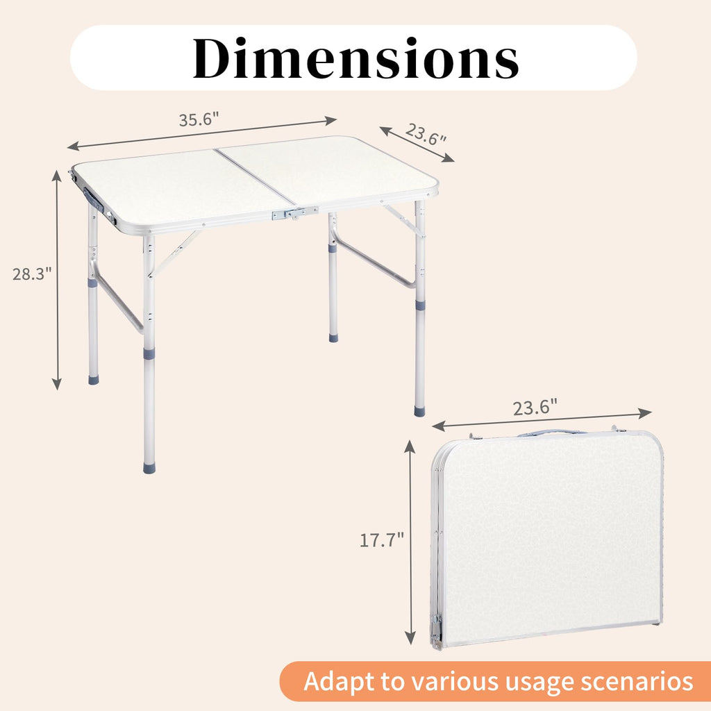 Aluminum Folding Table, Portable and Adjustable Rectangle Table, White (3FT) D7009