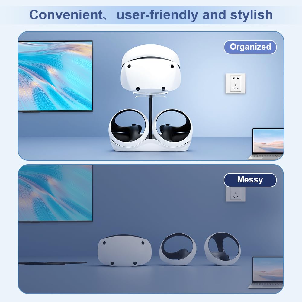 Charging Station with 7 RGB Light, Headset Display Stand, Dual Controllers Charger Dock J16182