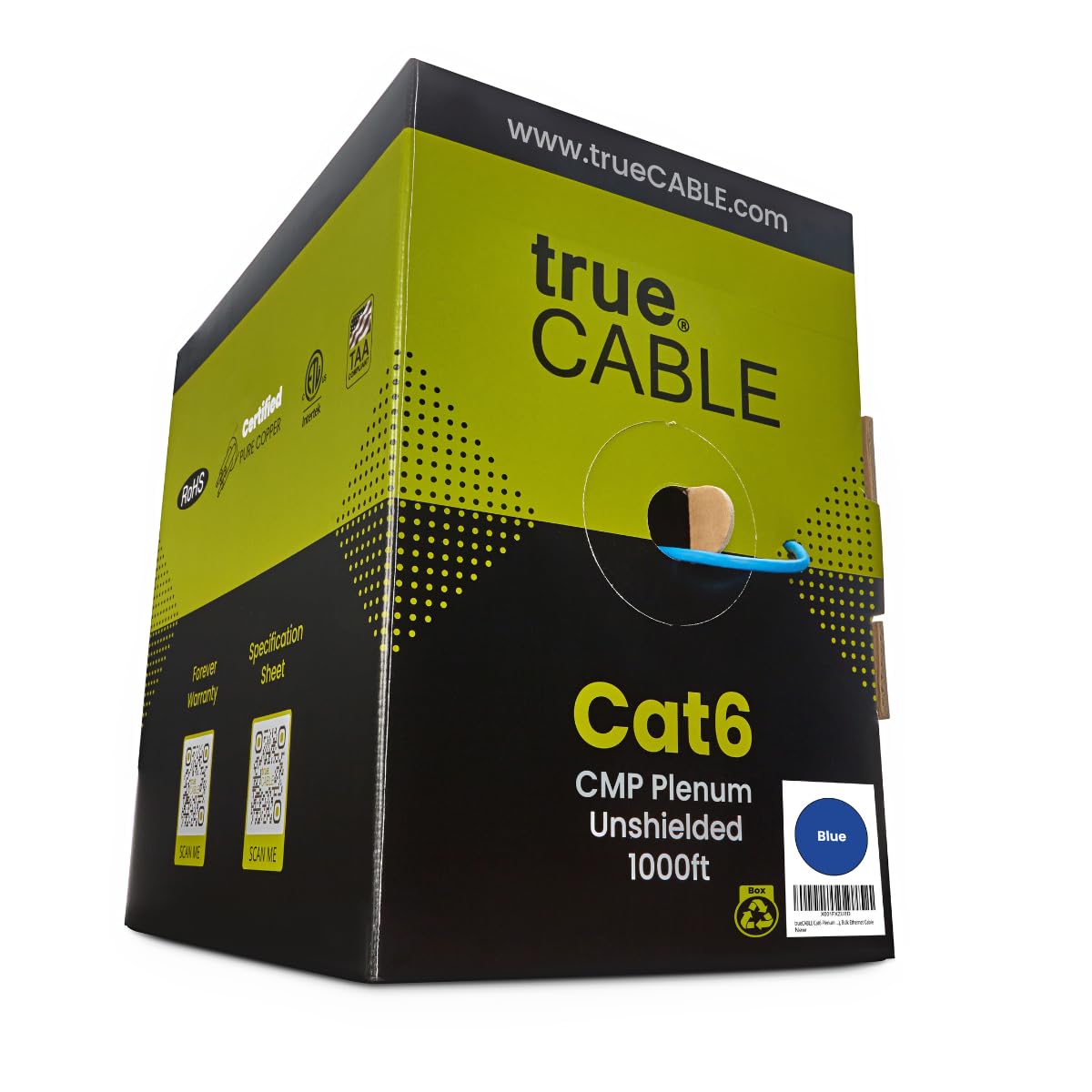 Blue 1000ft Cat6 Plenum Bare Copper Ethernet Cable Y869139