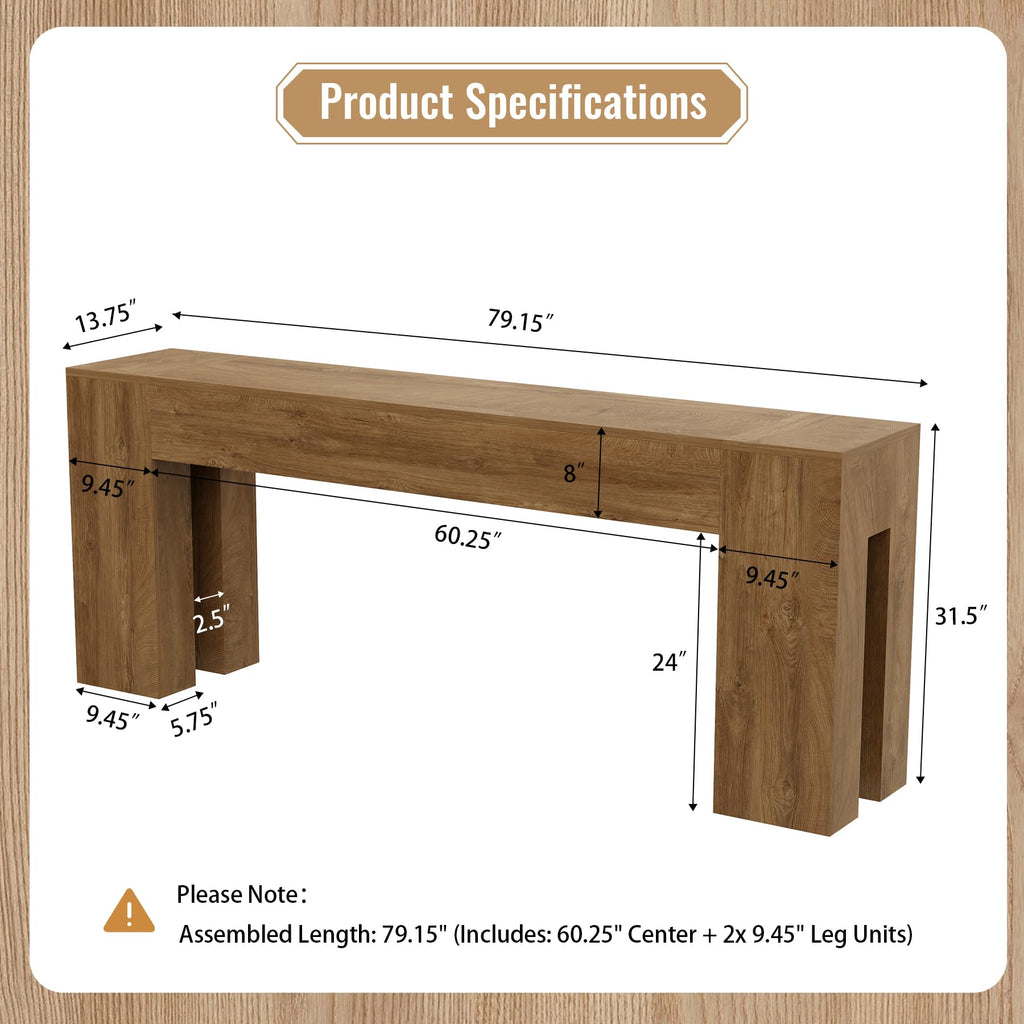 79-Inch Natural Oak Sofa Console Table S957