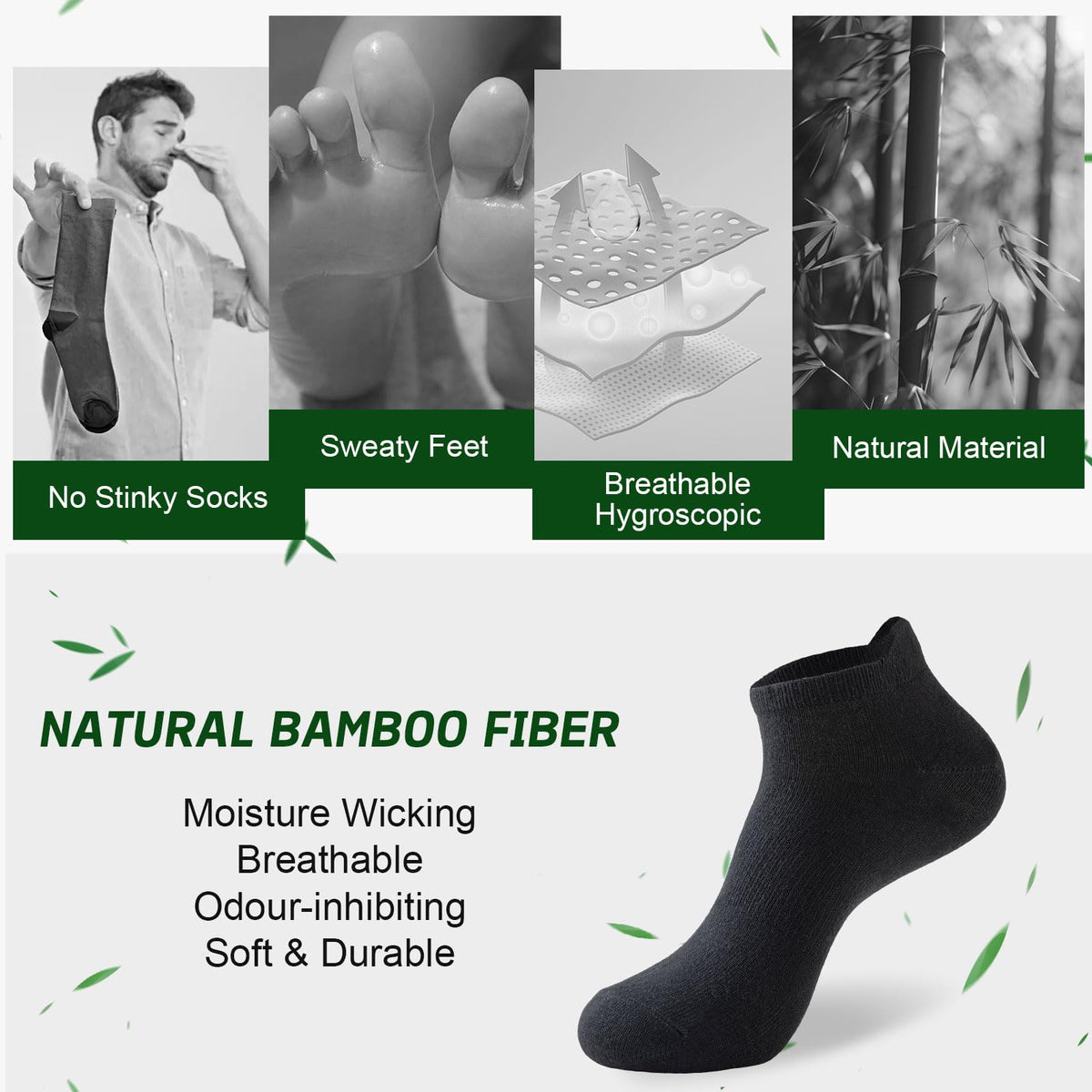 Ankle Socks for Men, 6 Pairs, Bamboo Rayon Breathable Low Cut K476
