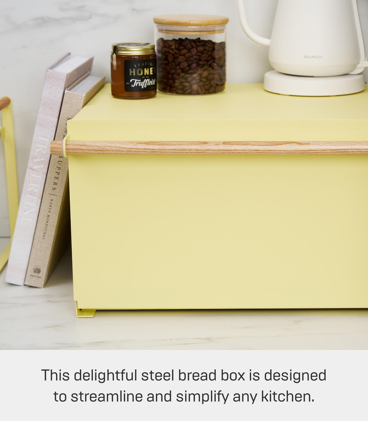 Large Yellow Steel Wood Bread Box T930014