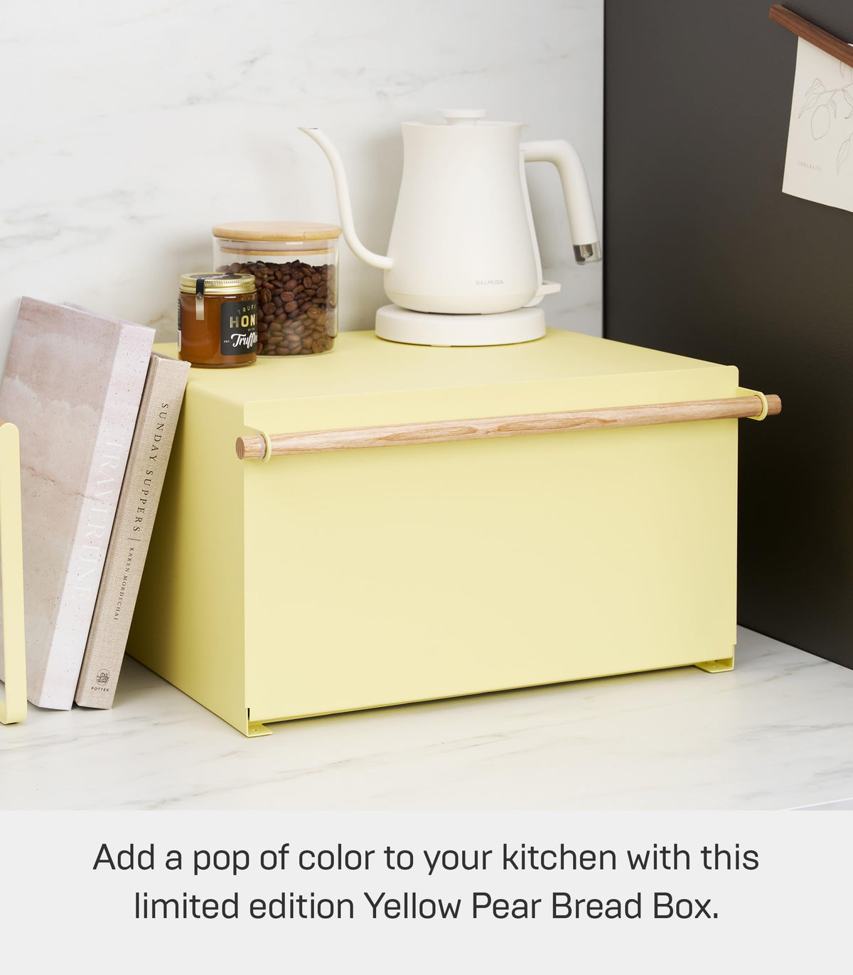 Large Yellow Steel Wood Bread Box T930014