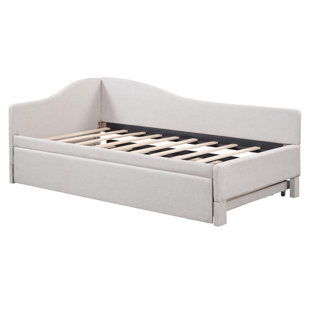 Twin Size Linen Upholstered Daybed with Pop up Trundle O417