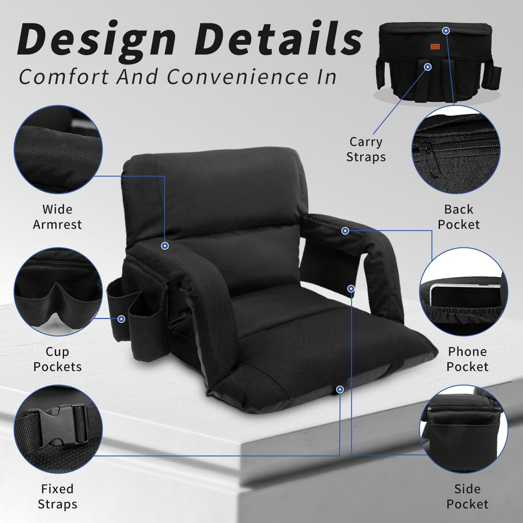 Black 25" Wide Stadium Seat with Back Support F398