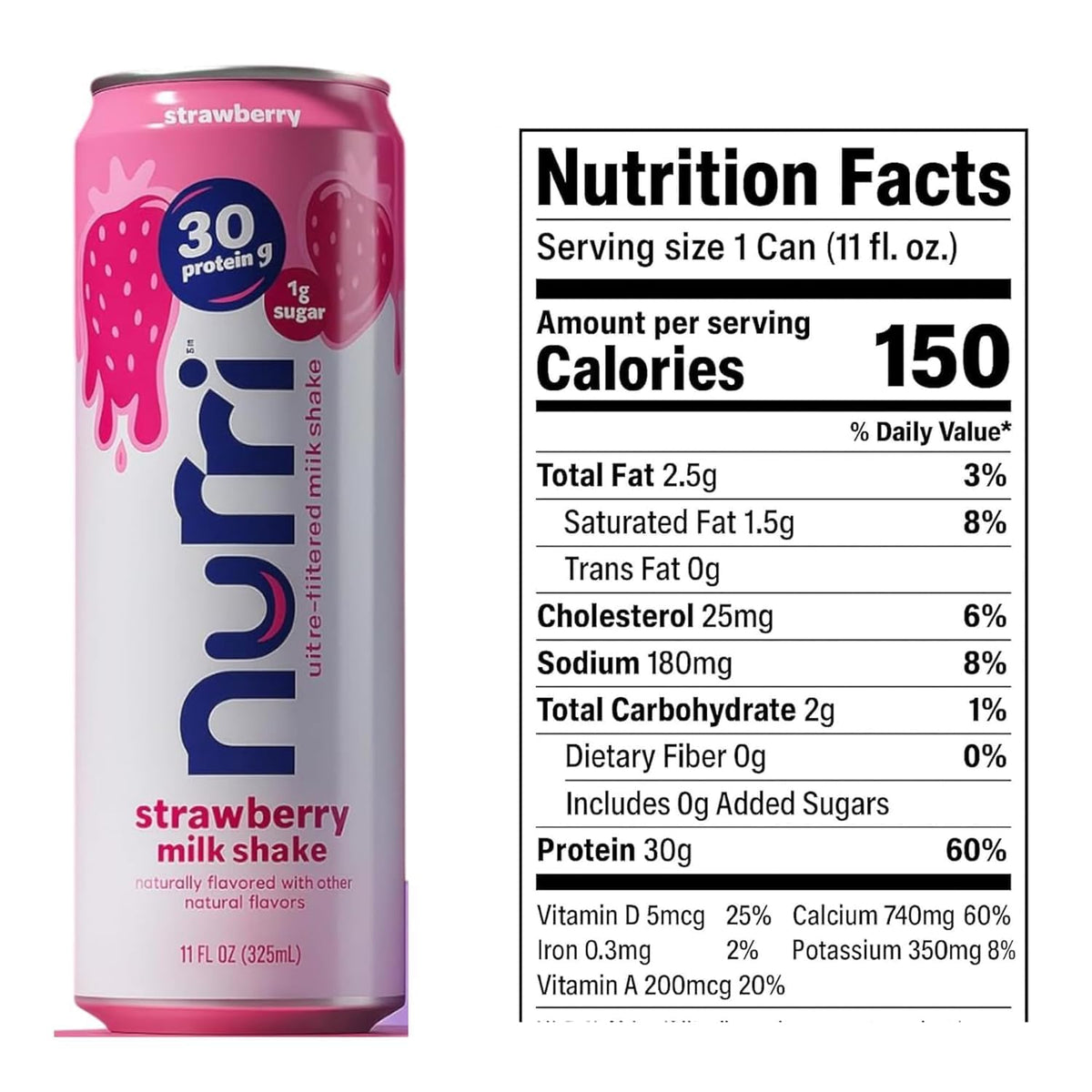 12 Pack Protein Milk Shake, Chocolate & Strawberry, 30g Protein, 11 Fl Oz H896