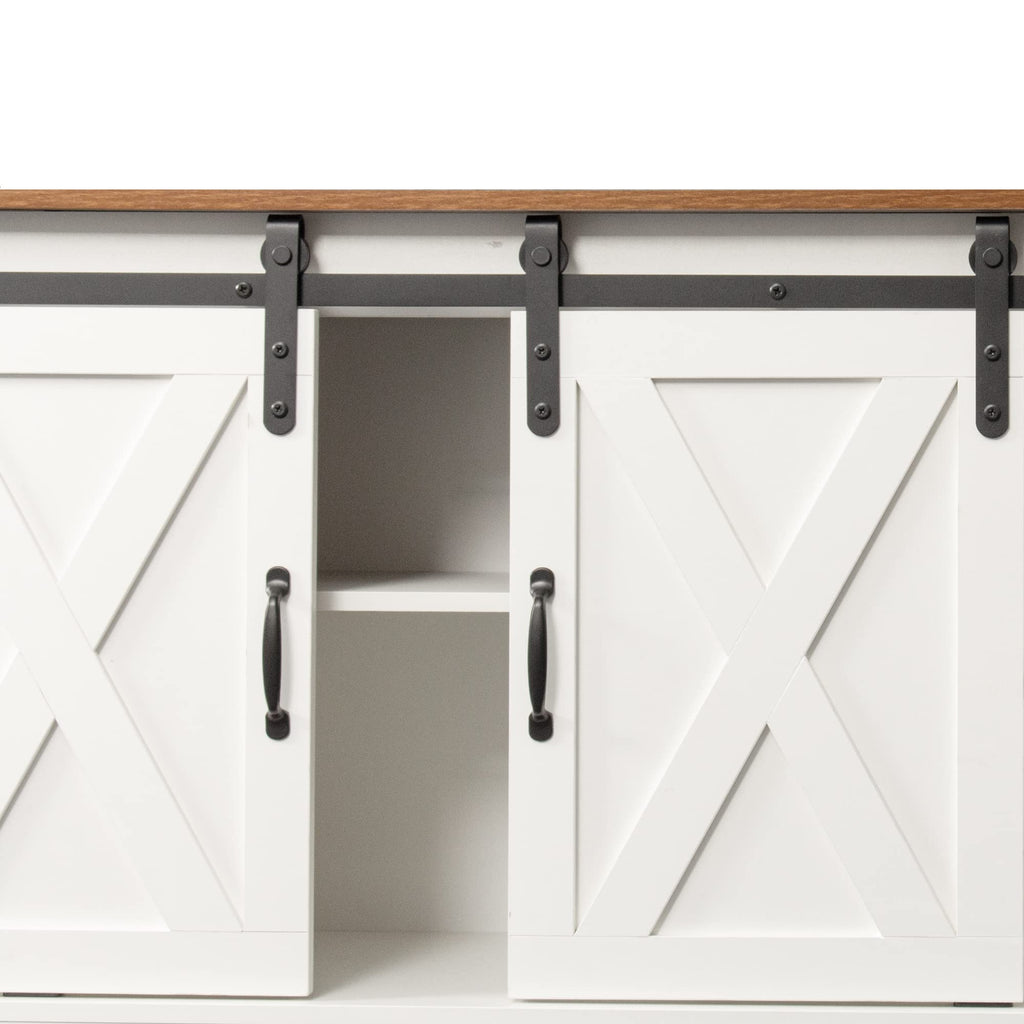 Sliding Barn Door Wood TV Stand with Adjustable Shelves D4723