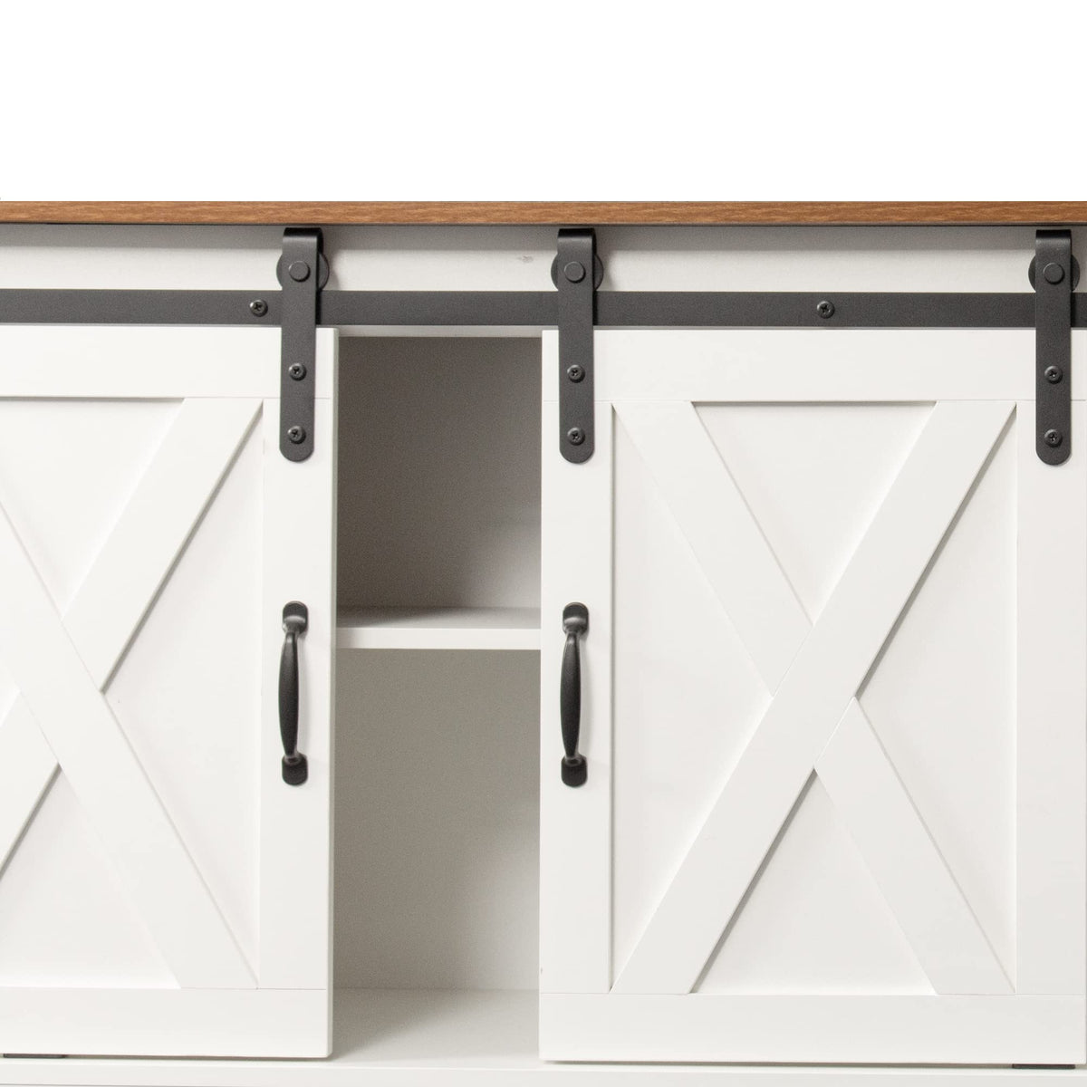 Sliding Barn Door Wood TV Stand with Adjustable Shelves D4723