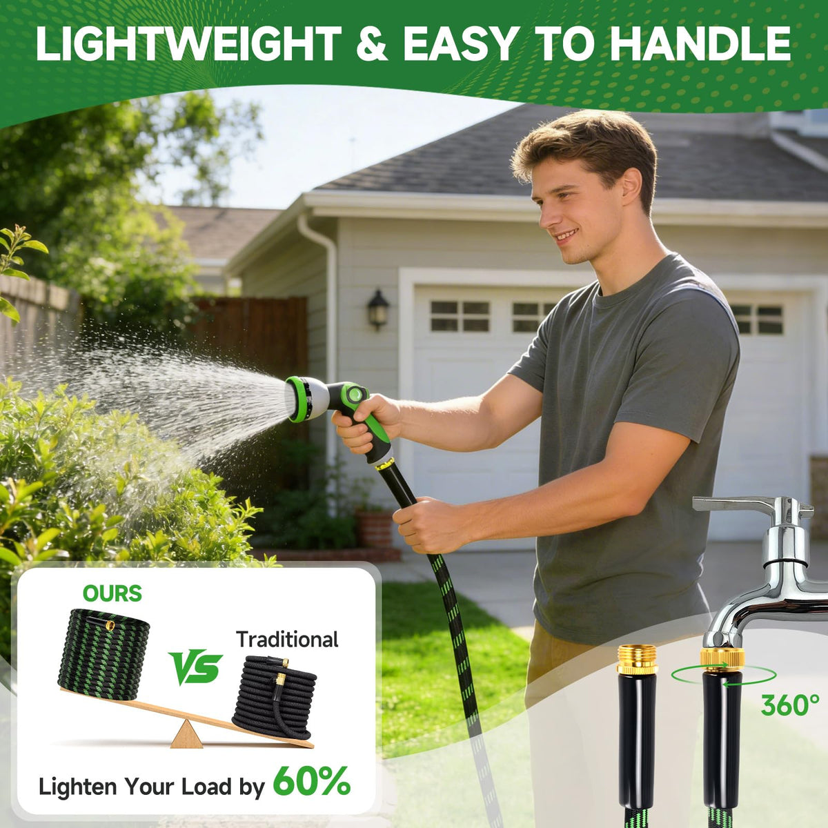 100ft Flexible Non-Expandable Garden Hose with 3/4" Brass Fittings M632329