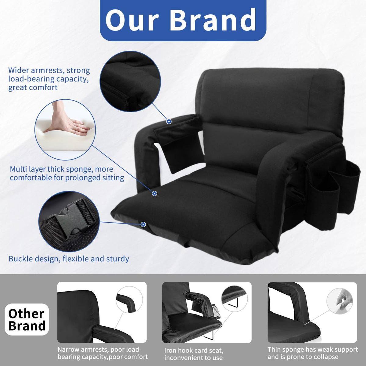 Black 25" Wide Stadium Seat with Back Support F398