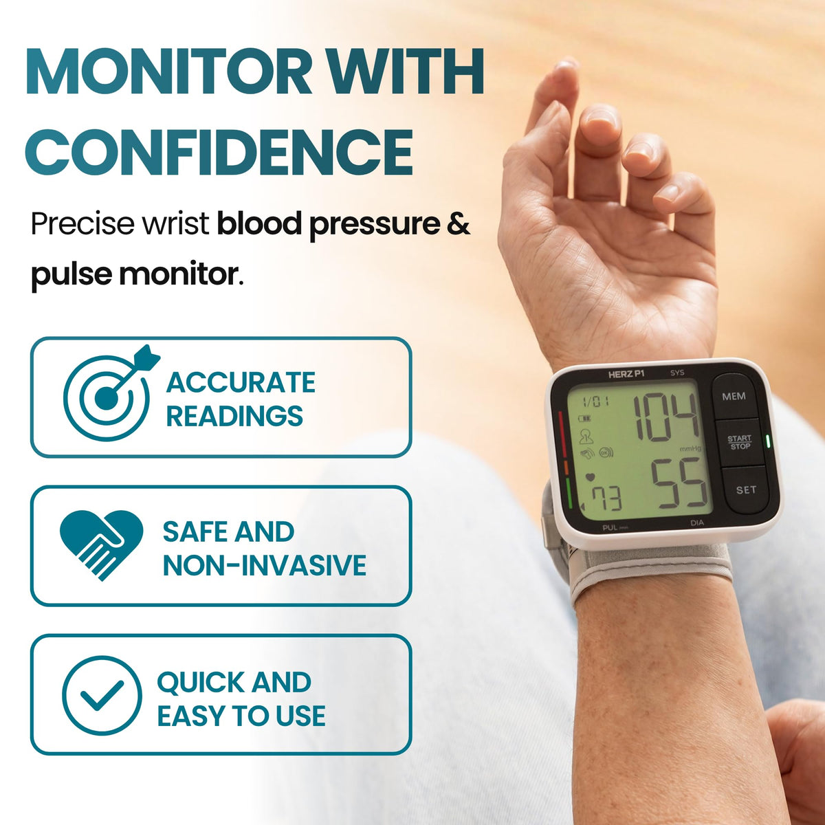Wrist Blood Pressure Monitor with Large LCD Display and Adjustable Cuff D973131