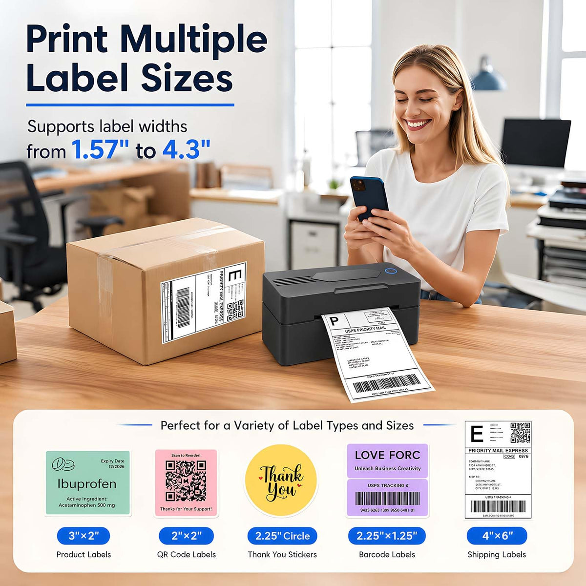 Bluetooth Thermal Shipping Label Printer, 4x6, Matte Black I5452