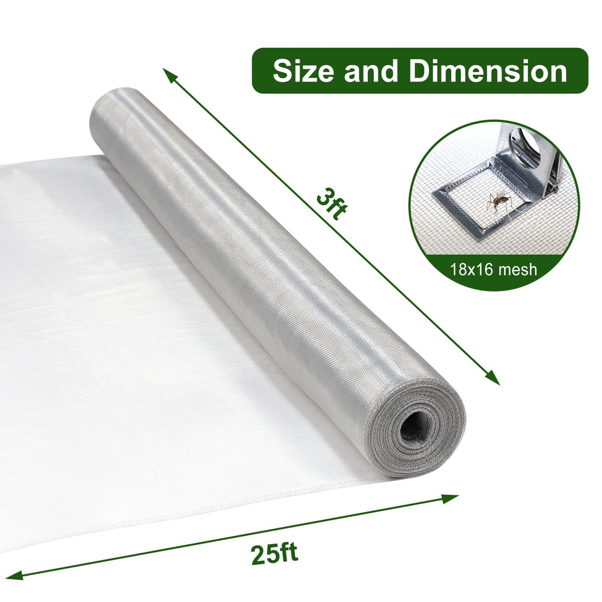 Aluminum Window Screen Mesh 3'x25' Replacement Roll F34896
