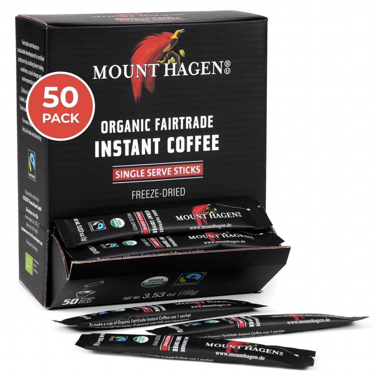 Organic Instant Coffee Packets, 50 Single Serve, Medium Roast W273333