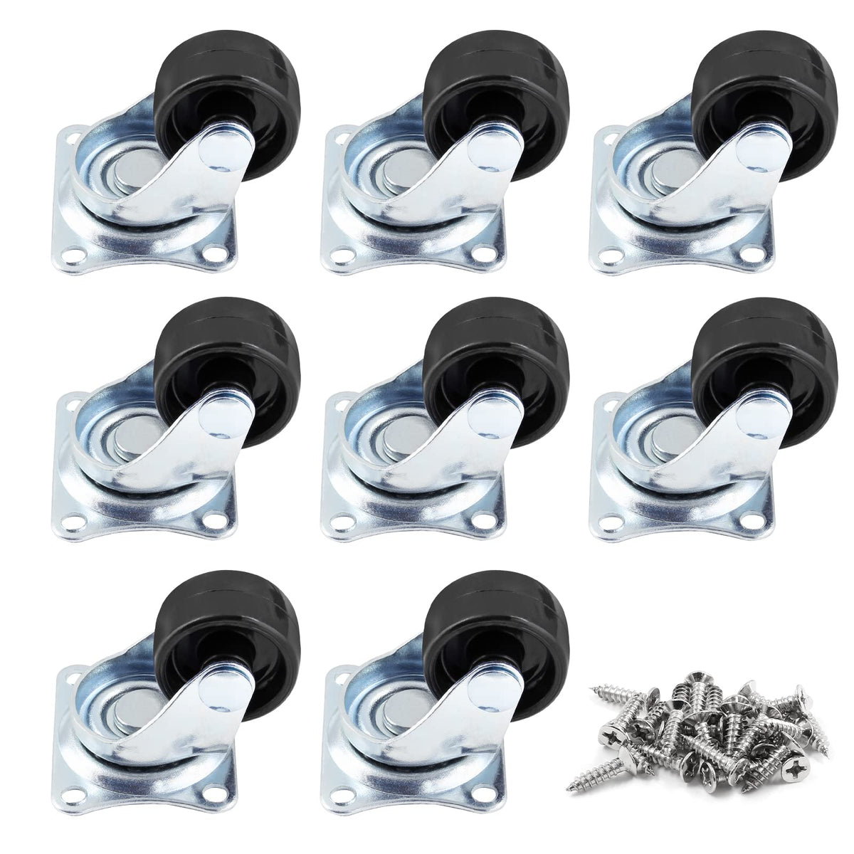 1 inch Swivel Caster Wheels Rubber Base, 8pcs V681