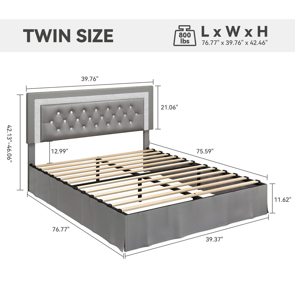 Twin LED Bed Frame with Adjustable Headboard D657834