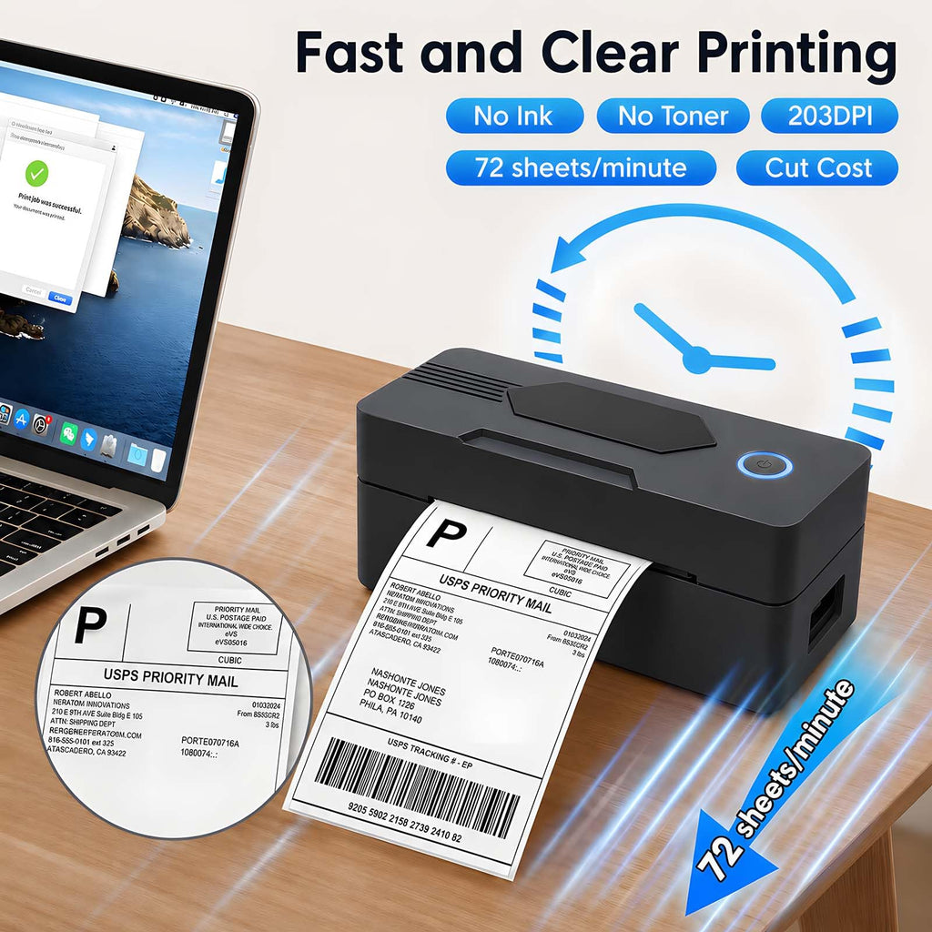 Bluetooth Thermal Shipping Label Printer, 4x6, Matte Black I5452