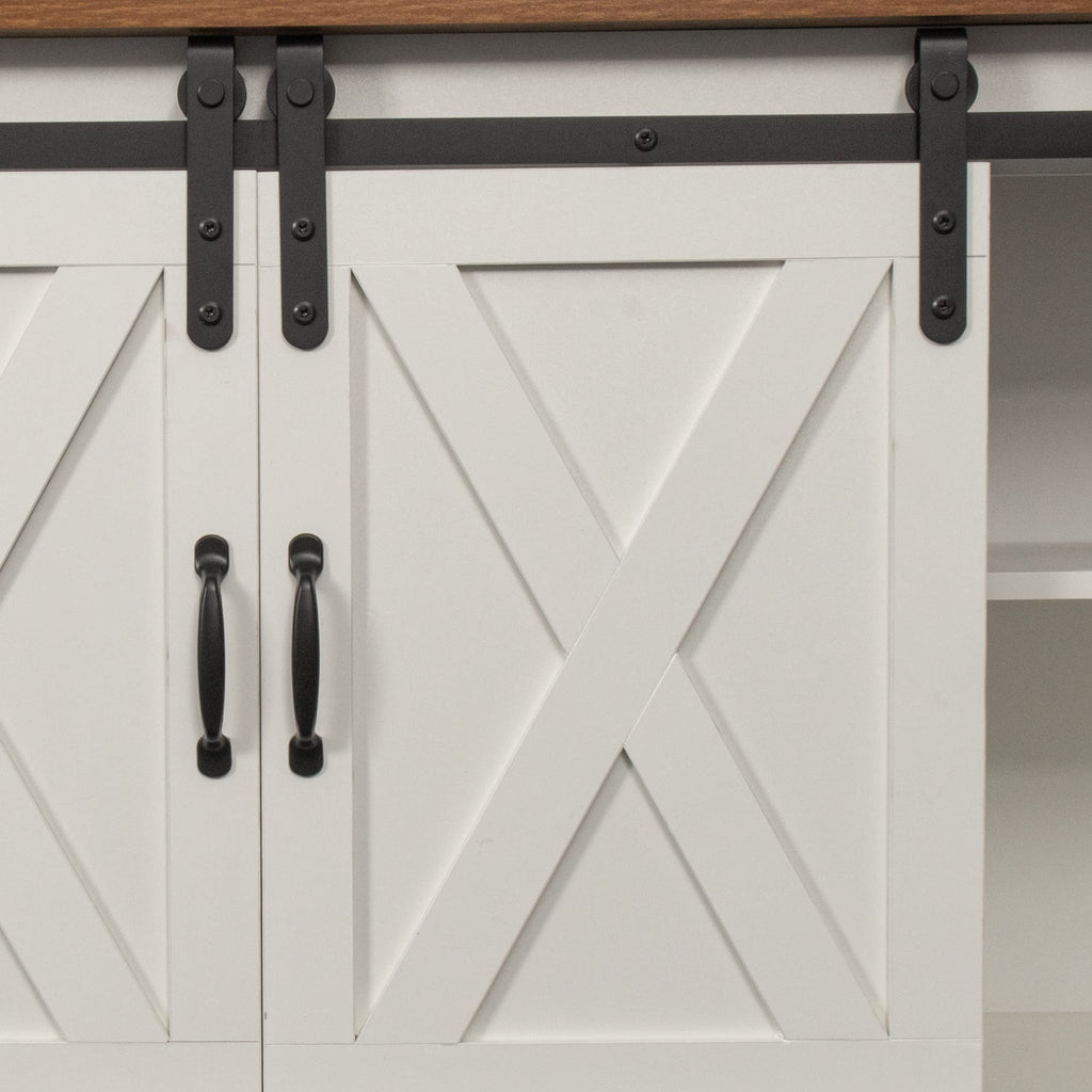Sliding Barn Door Wood TV Stand with Adjustable Shelves D4723