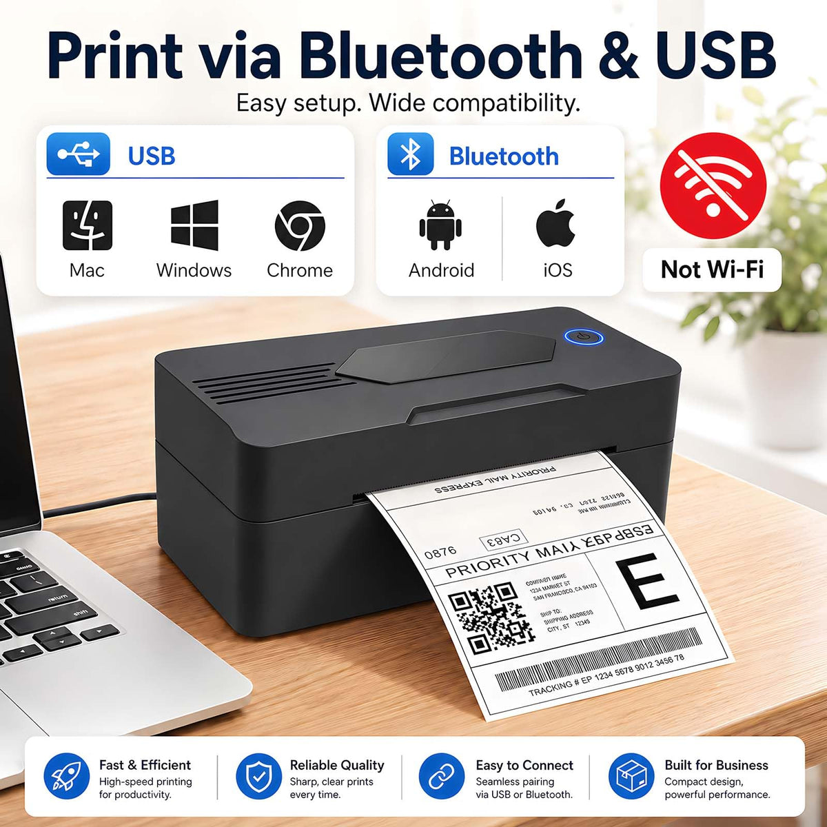 Bluetooth Thermal Shipping Label Printer, 4x6, Matte Black I5452