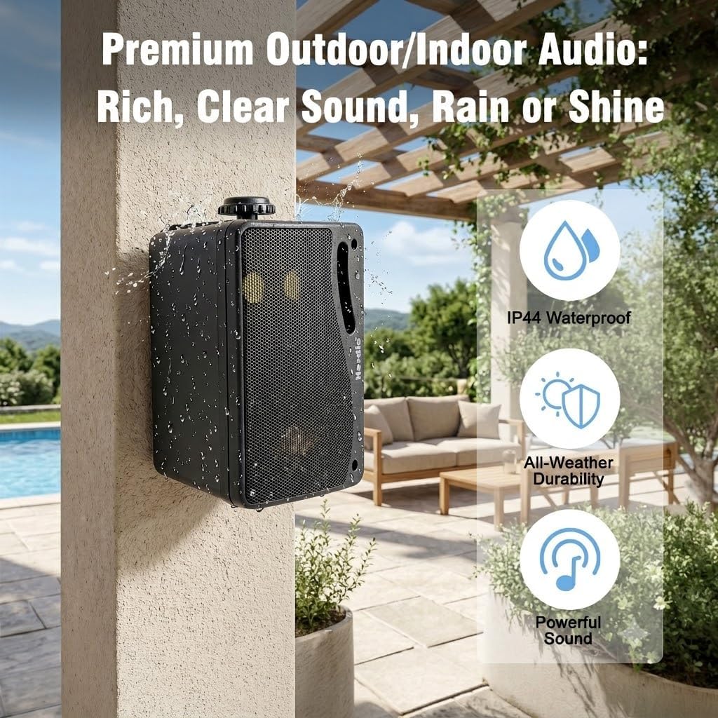 3.5" 200W Outdoor Bluetooth Speakers, IP44 Waterproof, Black, 2-Pack V68756