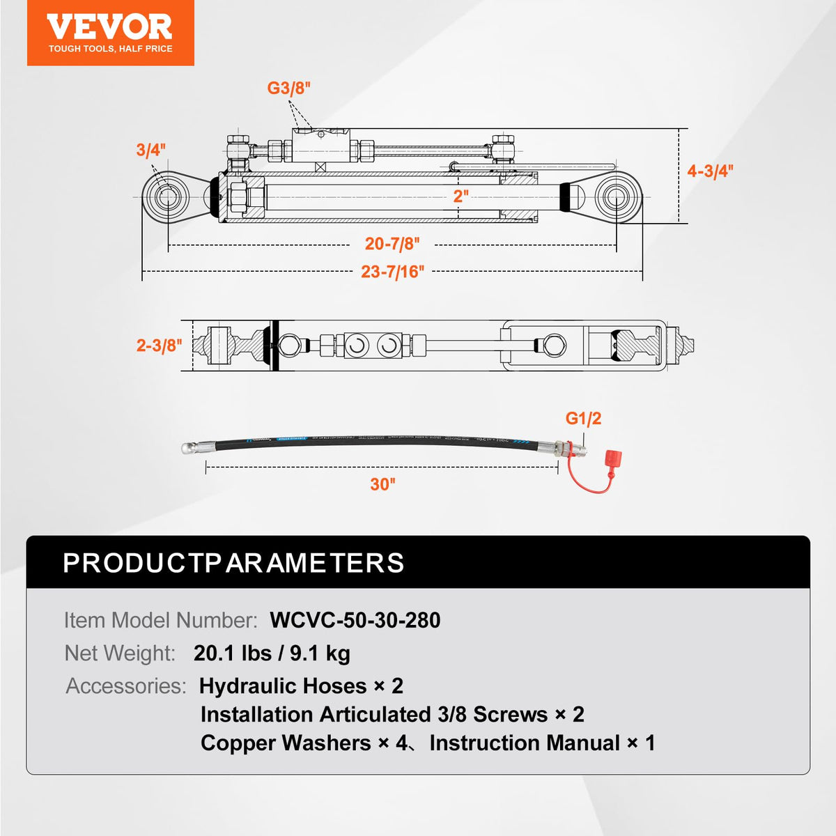 Hydraulic Top Link Cat.1-1 with 2 Hoses & Check Valve Z356514