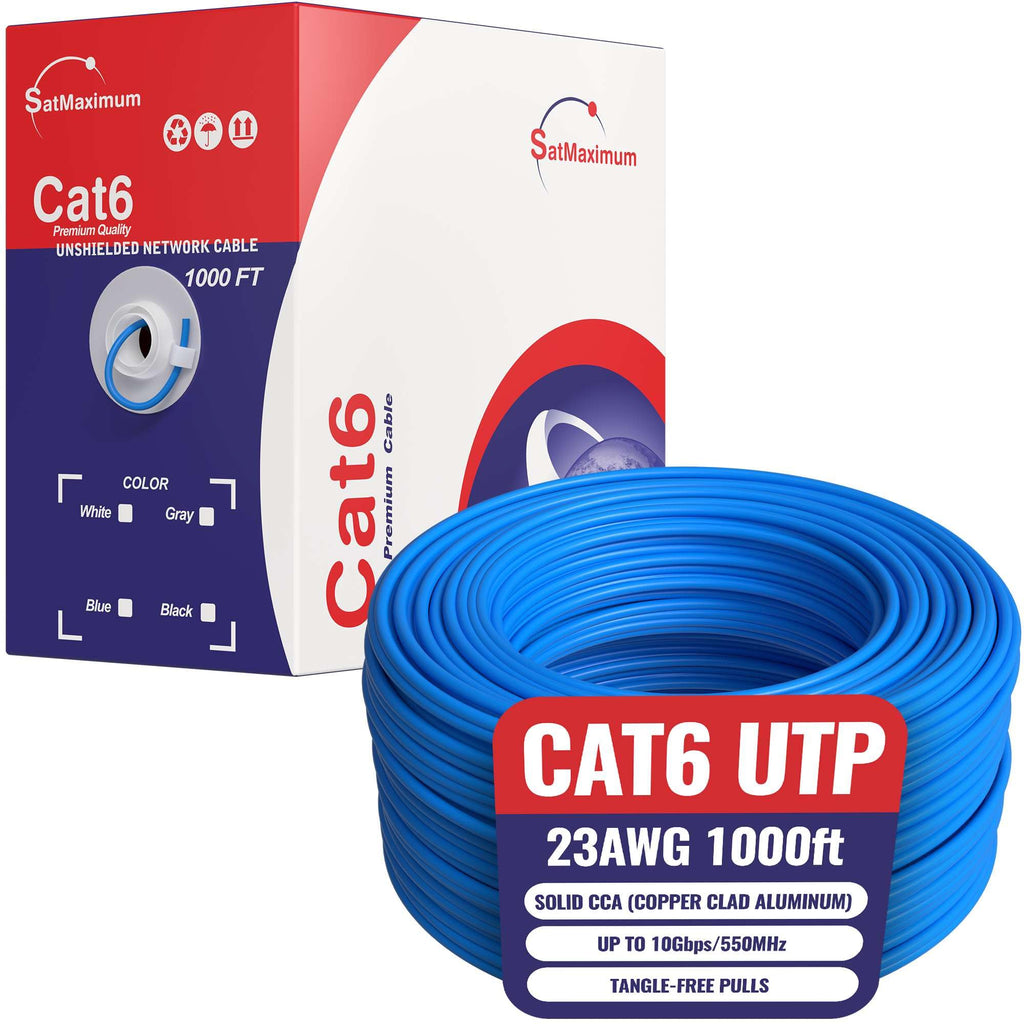 CAT6 Cable 1000ft Solid Ethernet LAN UTP Cable 23AWG 550Mhz RJ45 CCA Wire Blue J925