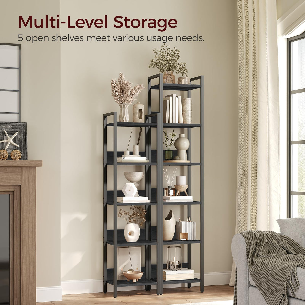 5-Tier Black Bookshelf E509193