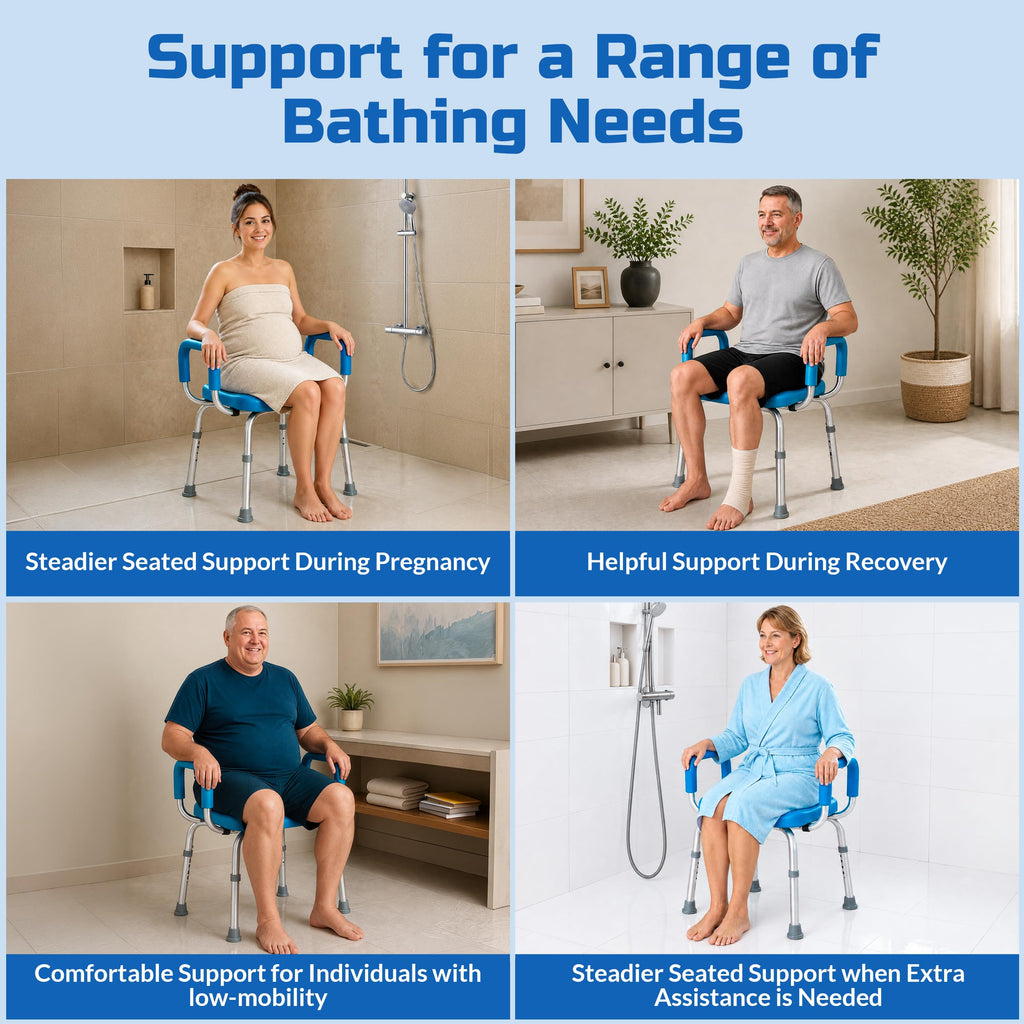 Blue Adjustable Padded Aluminum Shower Bench T599960