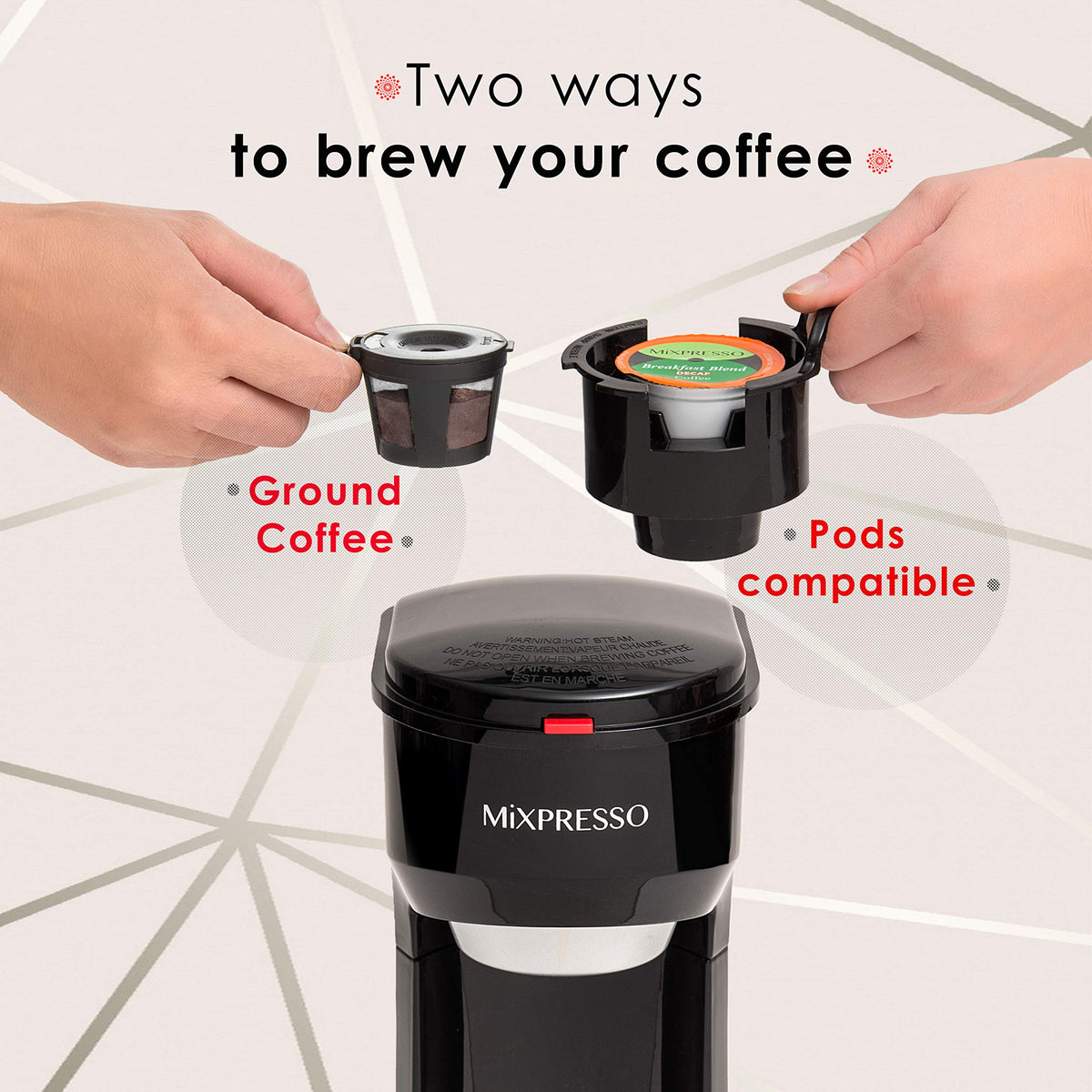 Single Serve Coffee Maker for K Pods & Grounds U468