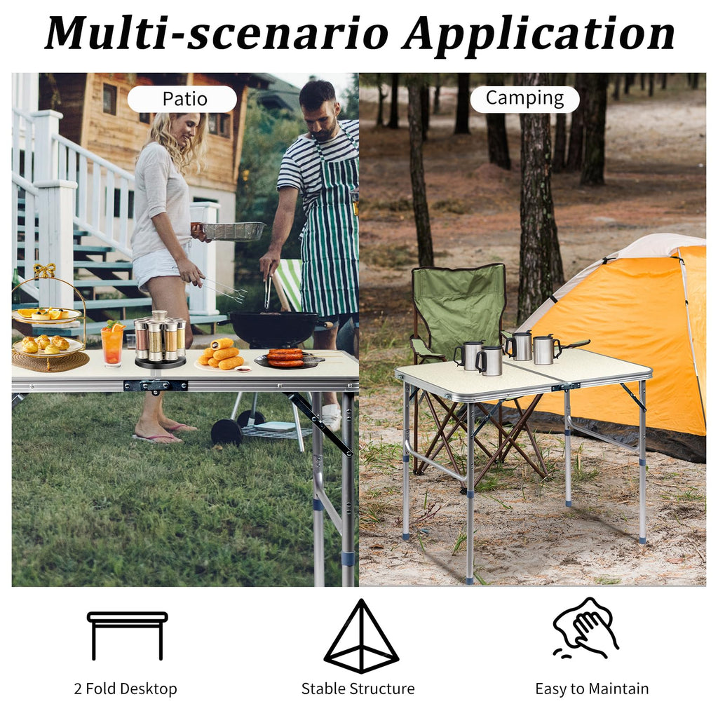 Aluminum Folding Table, Portable and Adjustable Rectangle Table, White (3FT) D7009