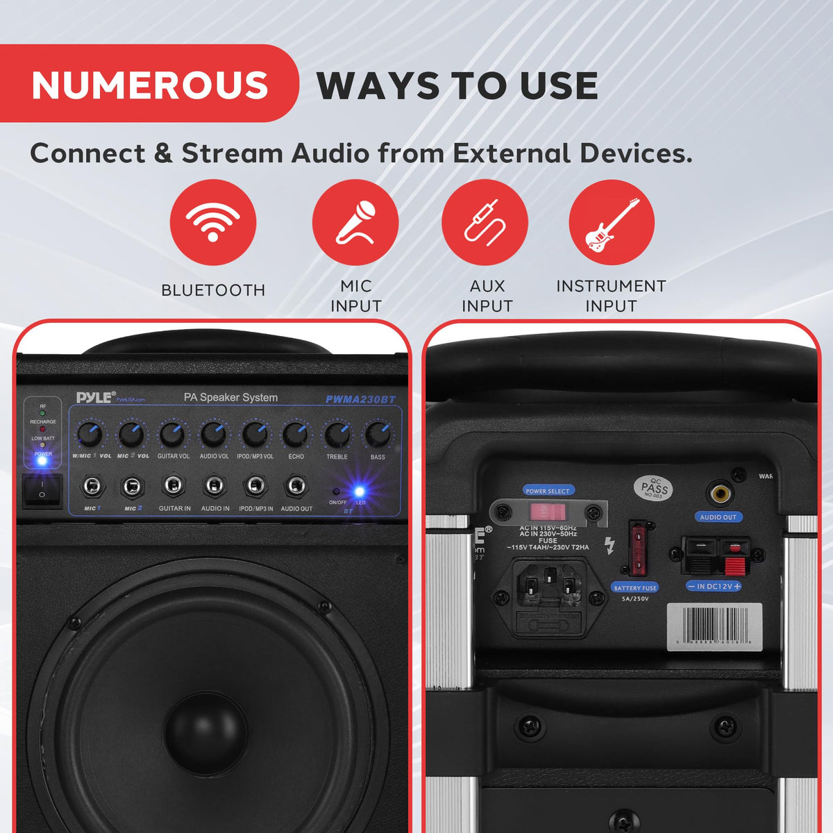 Wireless Portable PA System 400W Bluetooth Compatible Rechargeable Battery Powered Speaker Microphone Set K713