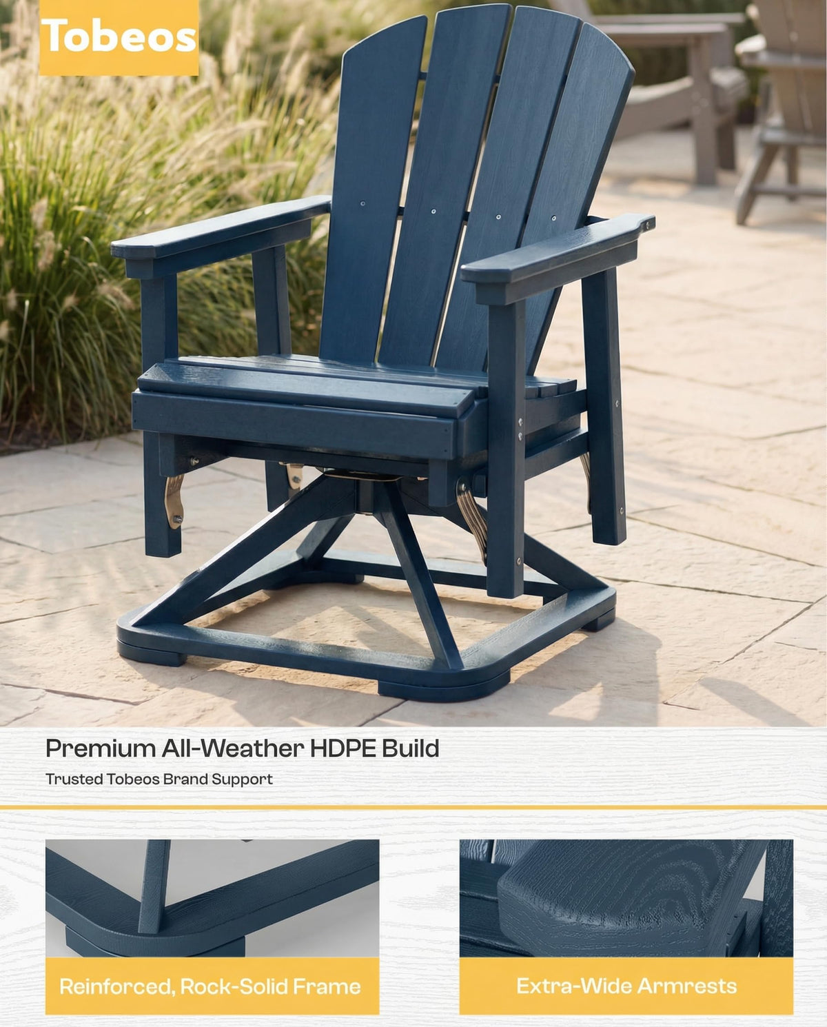 HDPE Oversized Swivel Glider Rocking Chair Set of 2 Navy Blue Z981560