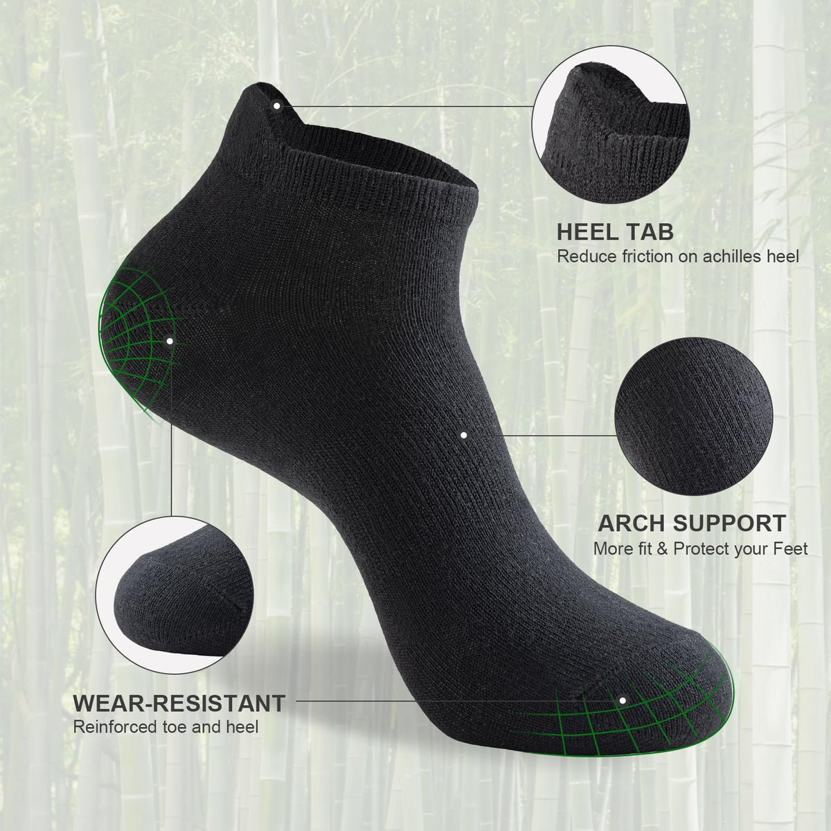 Ankle Socks for Men, 6 Pairs, Bamboo Rayon Breathable Low Cut K476