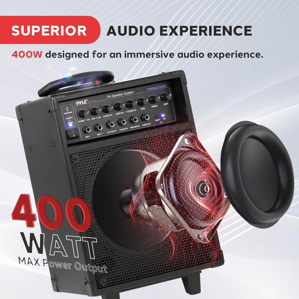 Wireless Portable PA System 400W Bluetooth Compatible Rechargeable Battery Powered Speaker Microphone Set K713