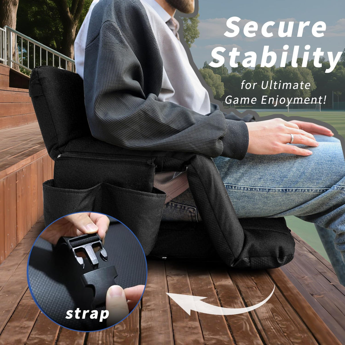Black 25" Wide Stadium Seat with Back Support F398