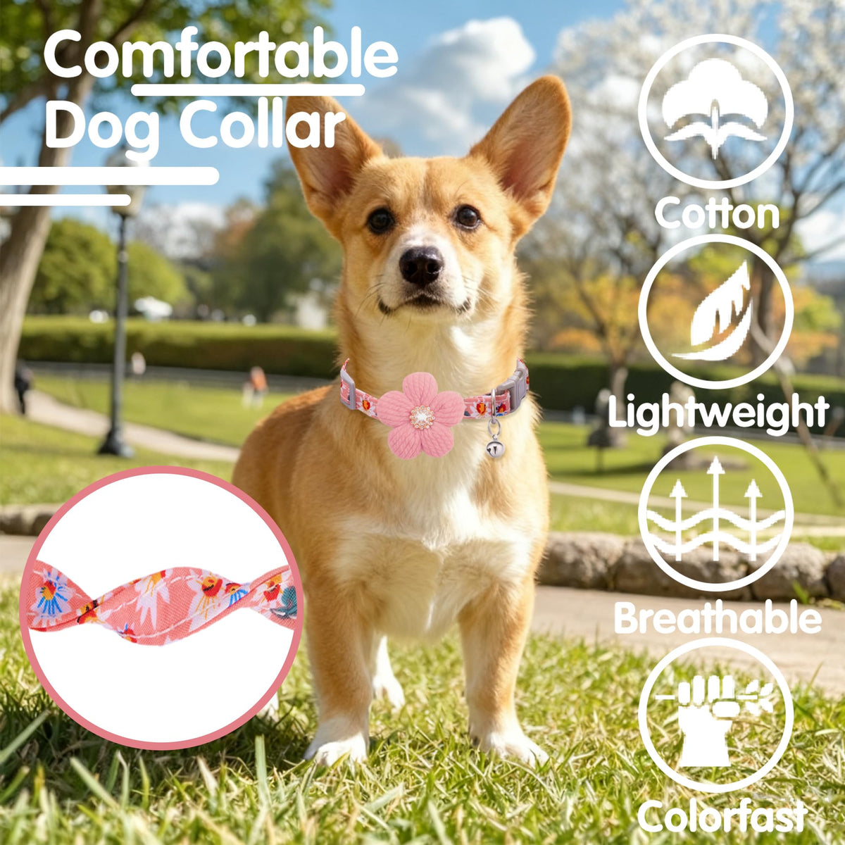 Small Dog Collar with Flower and Bell R919